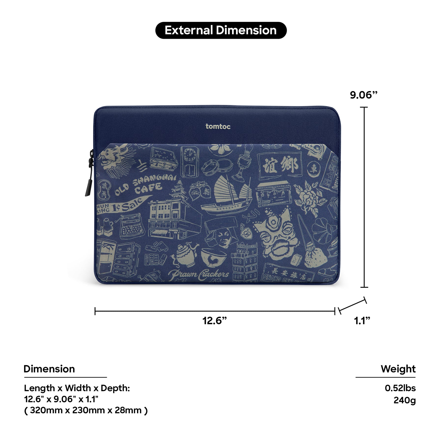 tomtoc OCHM 13 Inch Versatile 360 Protective Laptop Sleeve / MacBook Sleeve - Gray