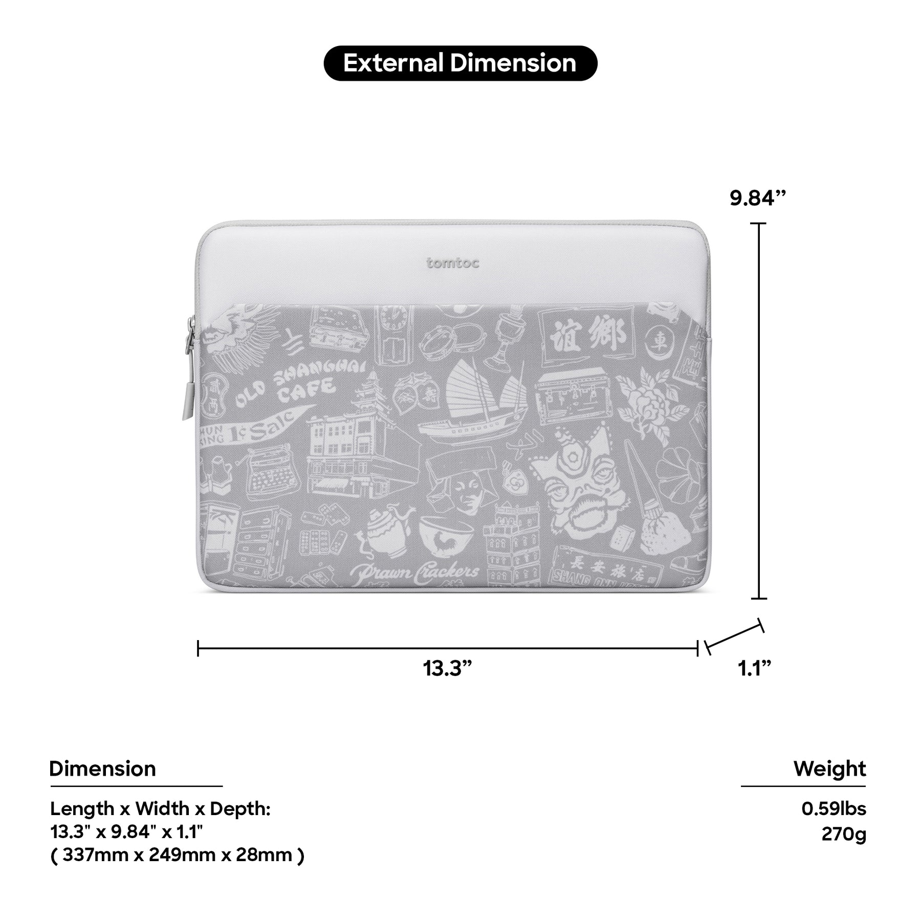 tomtoc OCHM 14 Inch Versatile 360 Protective Laptop Sleeve / MacBook Sleeve - Gray