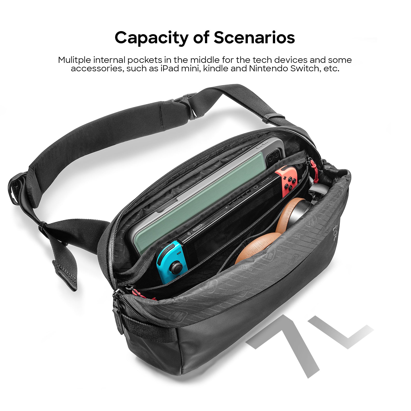 tomtoc 11 Inch Compact Minimalist EDC Sling Bag / Crossbody Bag / Shoulder Bag - Black