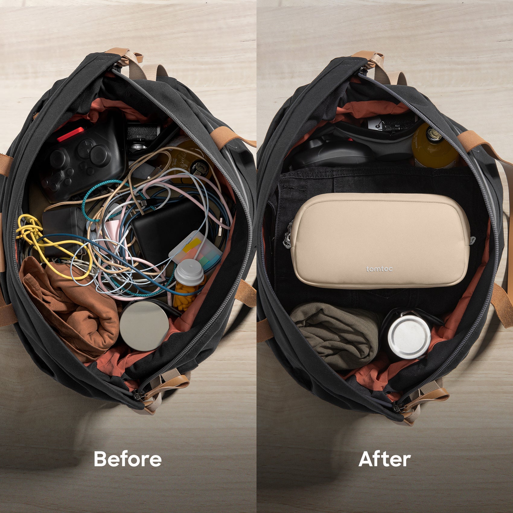 tomtoc S Size Electronics Organizer Travel Case / Water Resistant Travel Bag Cable Organizer - Natural Sand