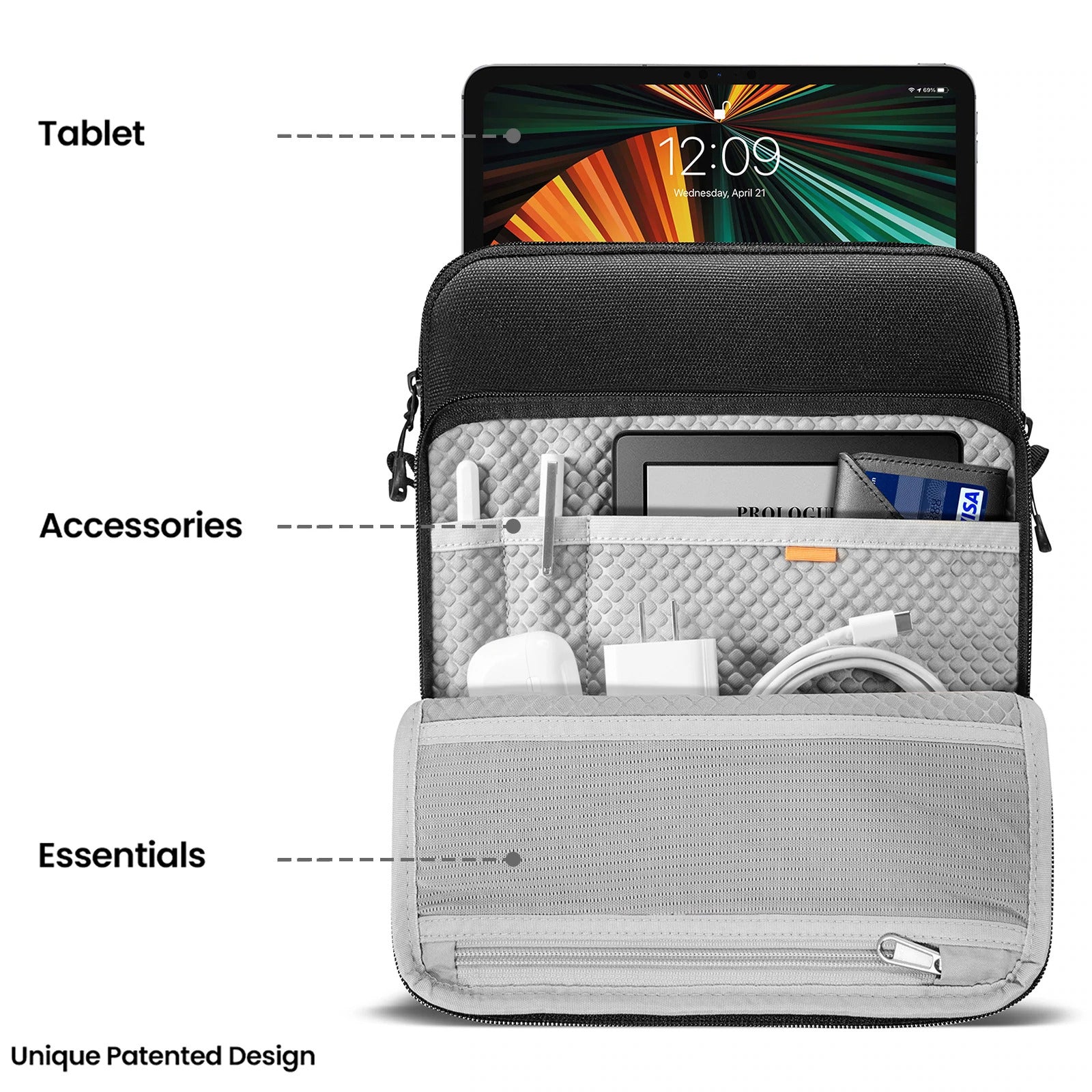 tomtoc 12.9 Inch Premium 360 Protective Surface Sleeve - Black