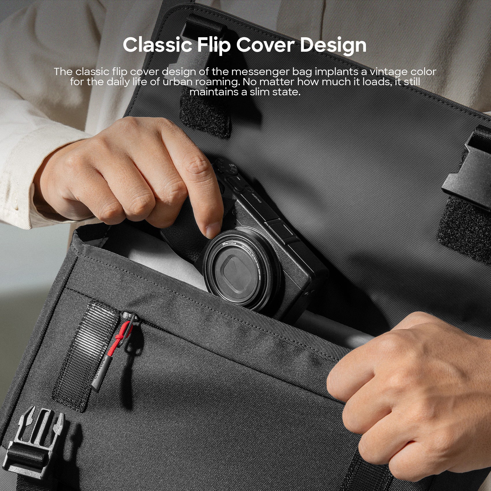 tomtoc 11 Inch Water-Resistant Lightweight Casual Shoulder Bag / Messenger Bag / Small Satchel Bag - Black