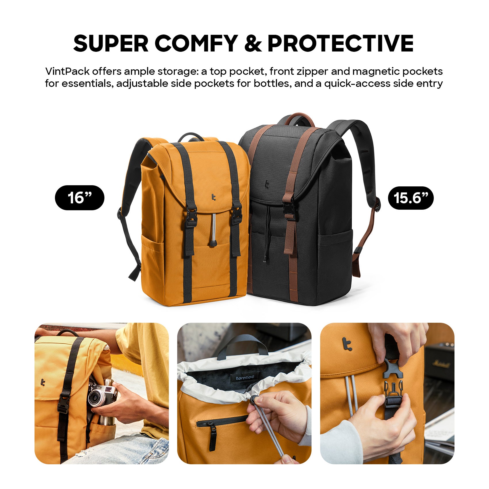 tomtoc 15.6 Inch VintPack Flap Laptop Backpack - Dark