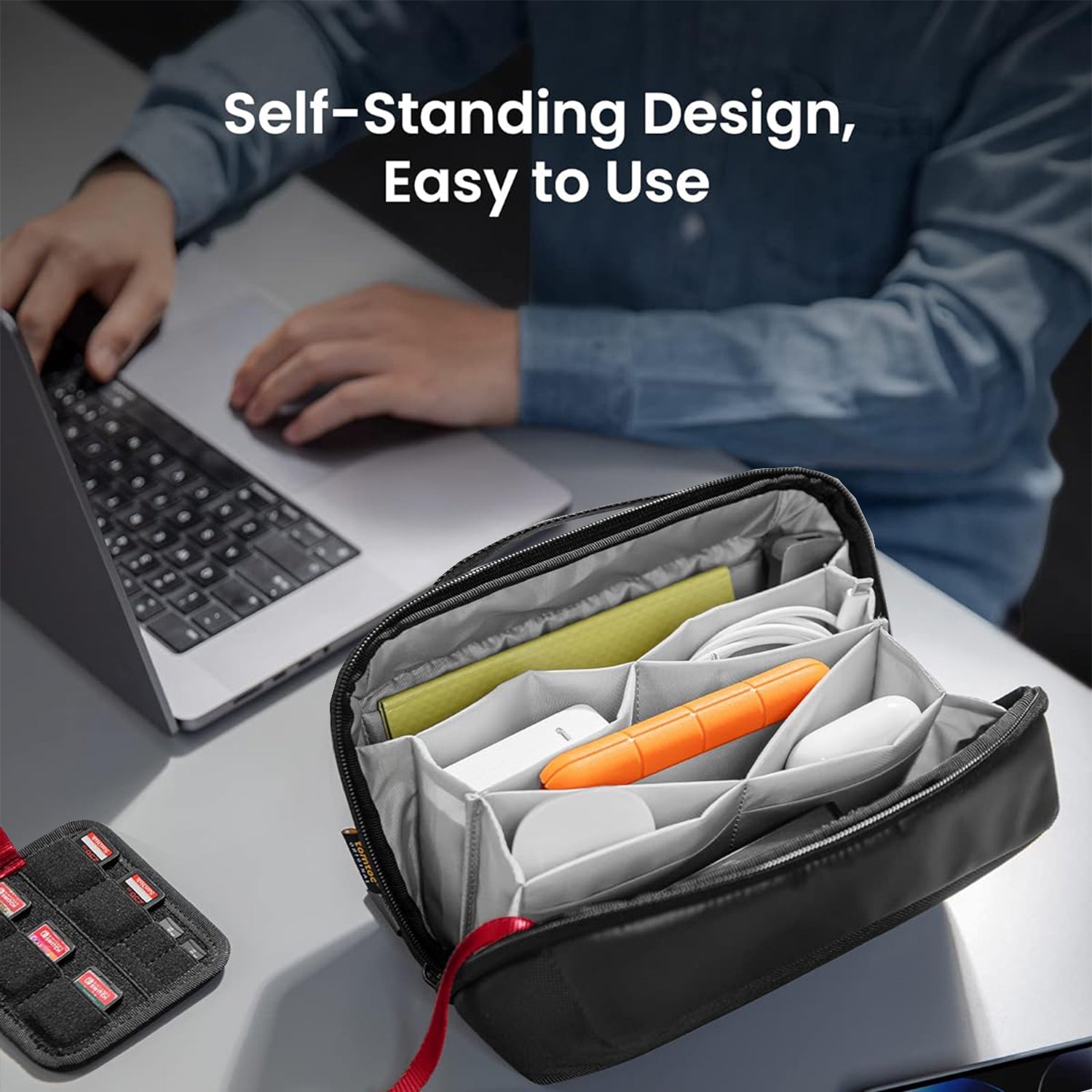 tomtoc Accessories Tech Pouch Water-Resistant Storage Bag - Black