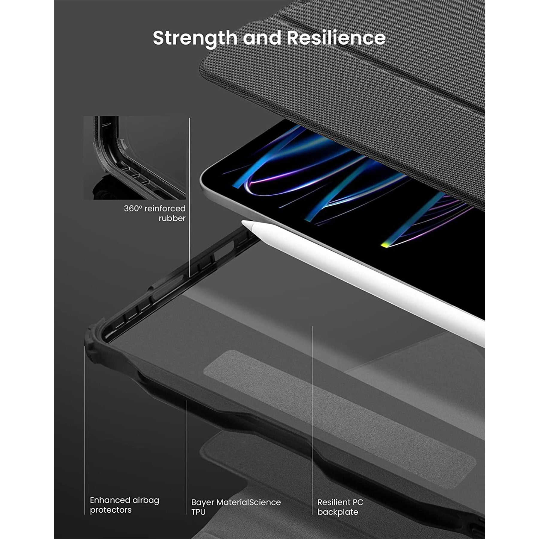 tomtoc 12.9 Inch iPad Pro Detachable Protective Case - Diamond Black