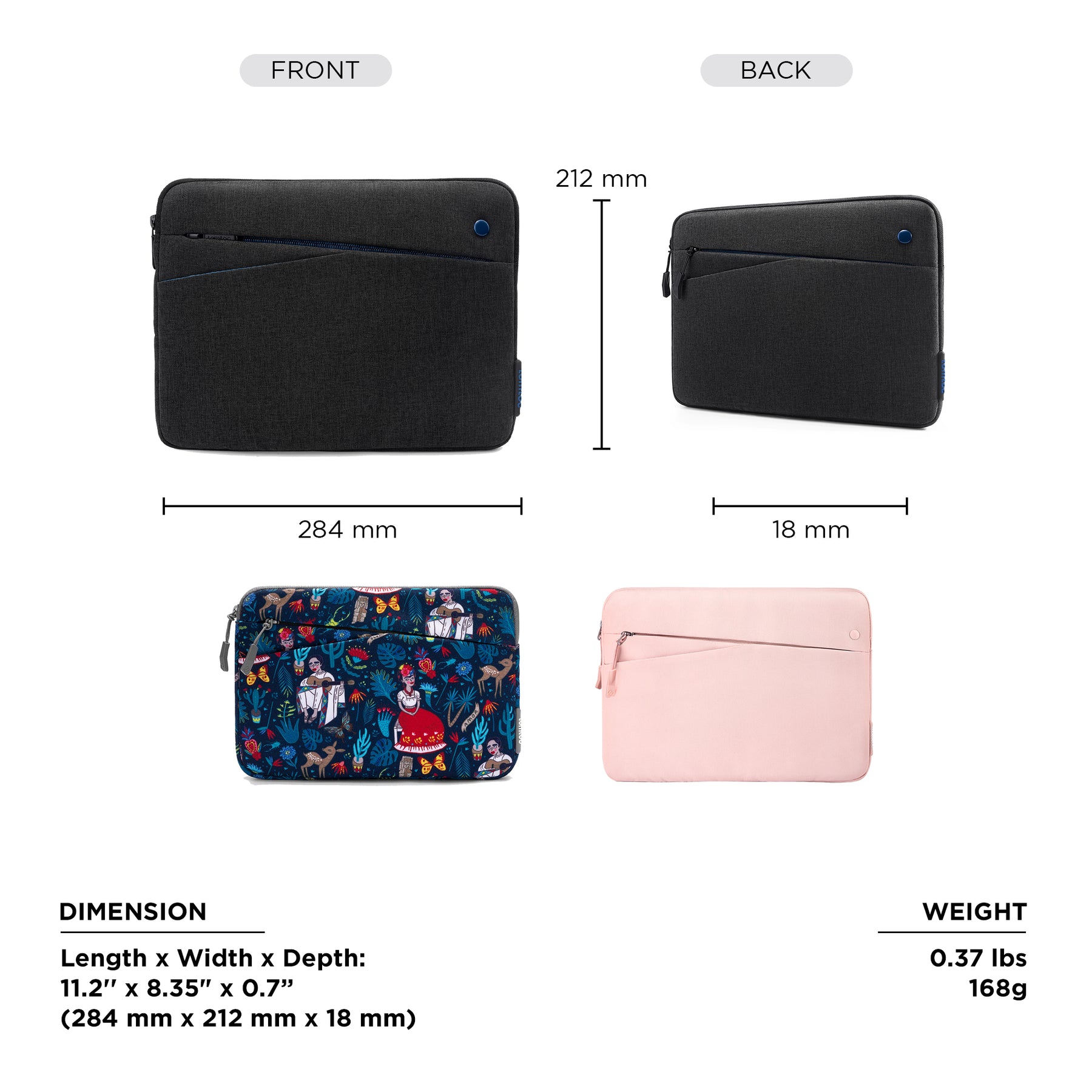tomtoc 11 Inch Classic Tablet Case Sleeve Bag - Black