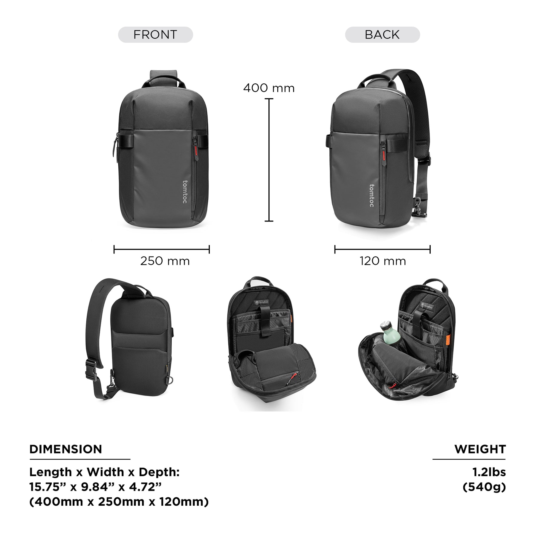 tomtoc 14 Inch Croxbody Shoulder Bag / Sling Bag / Crossbody bag / Men Bag - Black