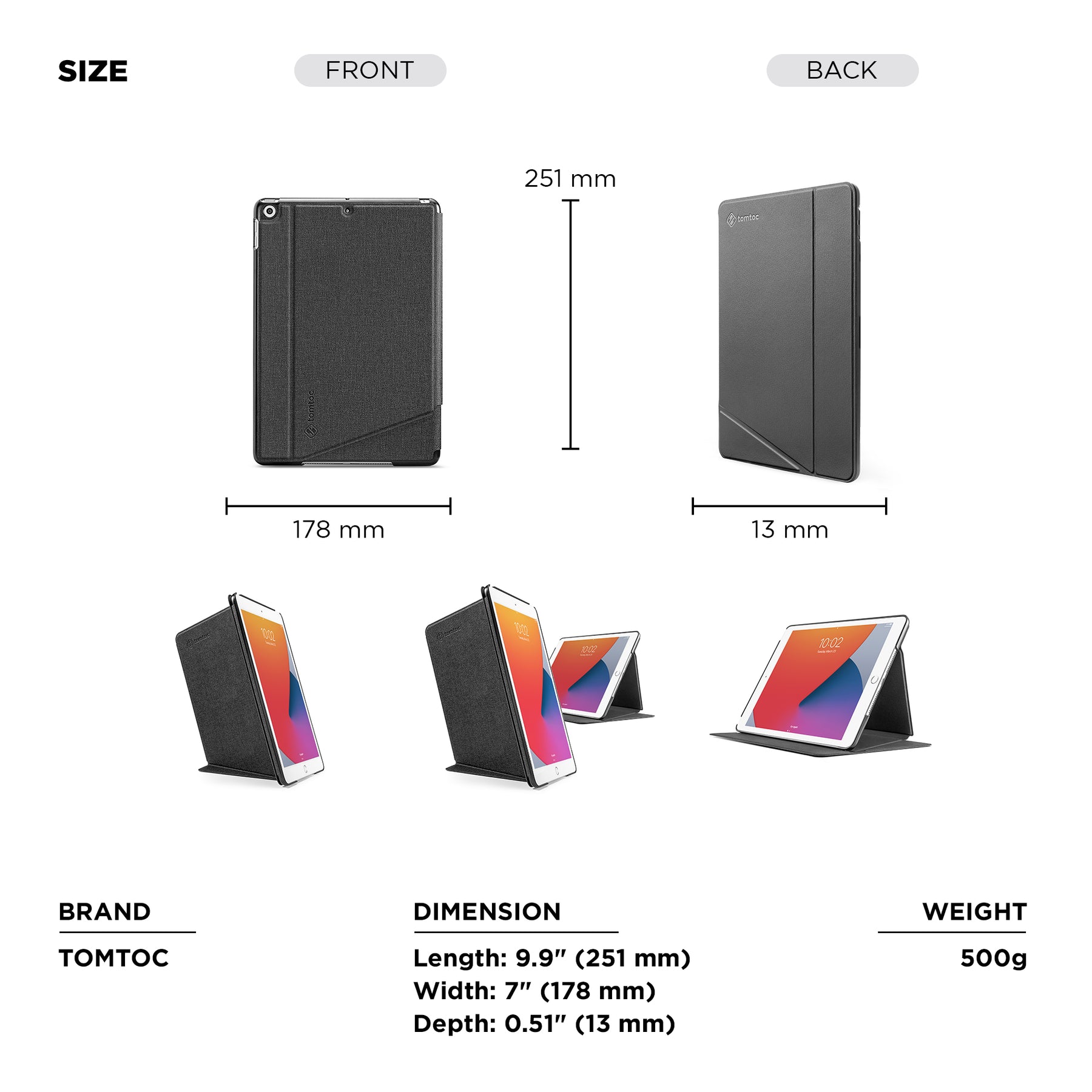tomtoc 10.2 Inch Protective Smart-Tri Case - iPad 9th Gen 2019-2021 - Black