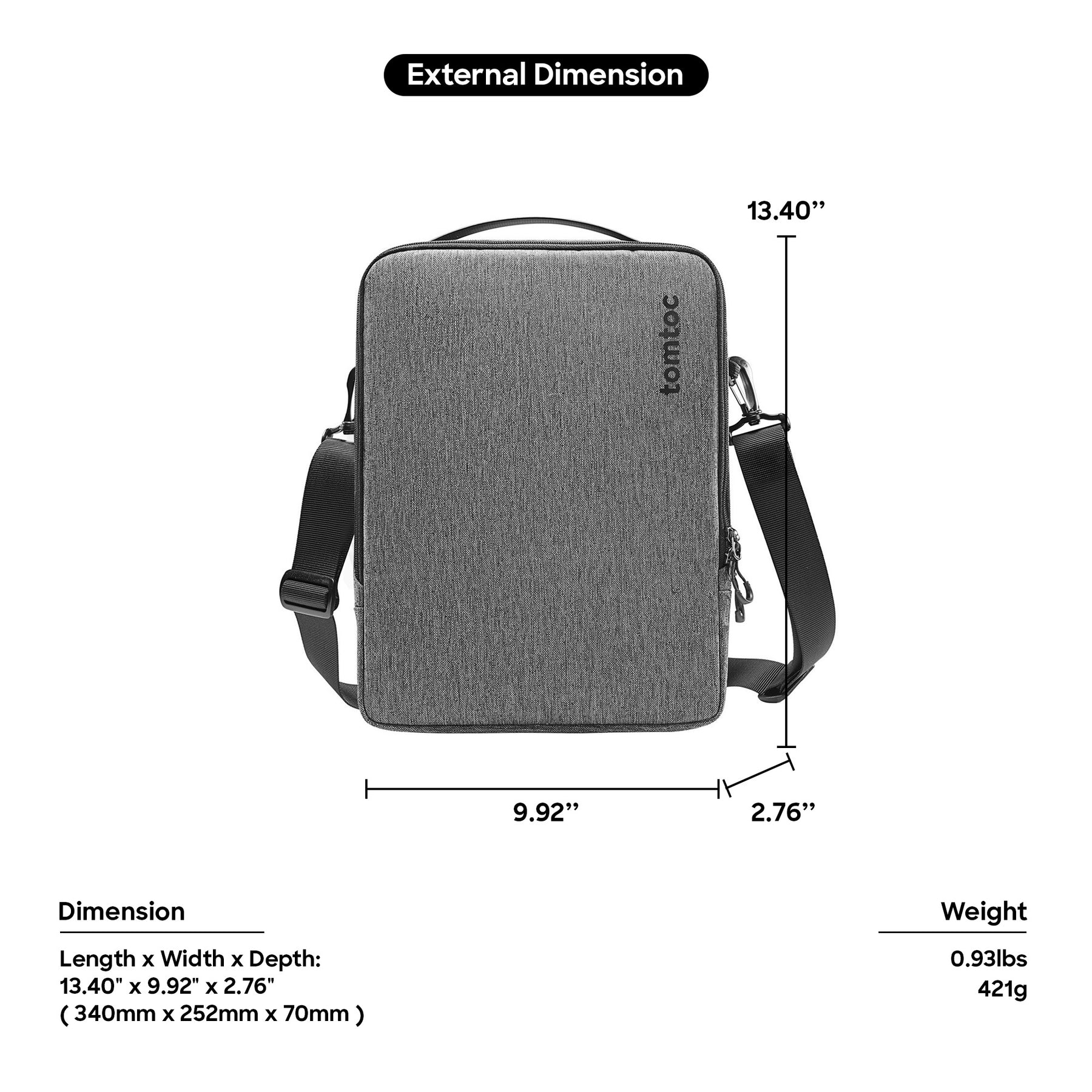 tomtoc DefenderACE-A04 Laptop Black Shoulder Bag for MacBook Pro 14 Inch