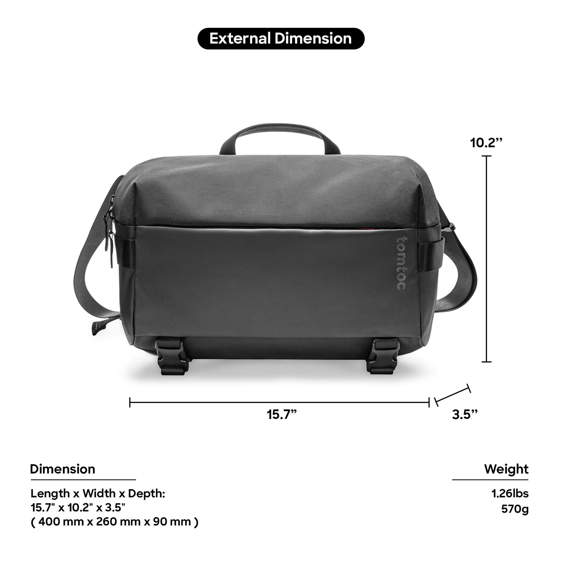 tomtoc 14 Inch Compact EDC Laptop Sling Bag - Black