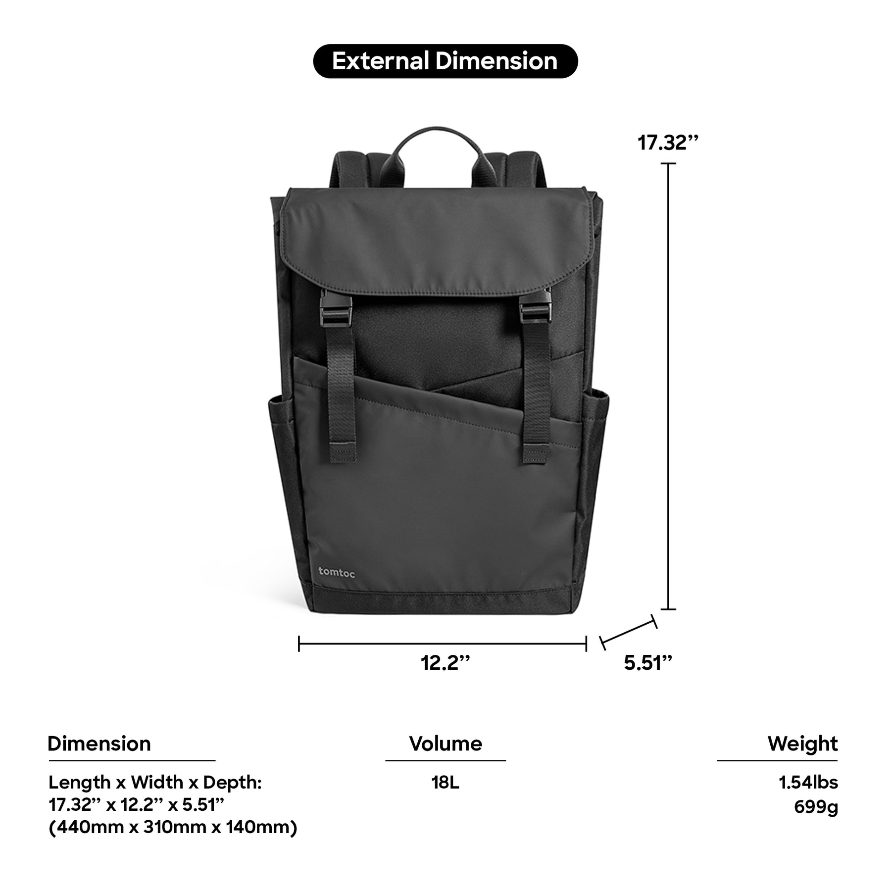 tomtoc 16 Inch Flap Lightweight & Water-Resistant Laptop Backpack - Tephra