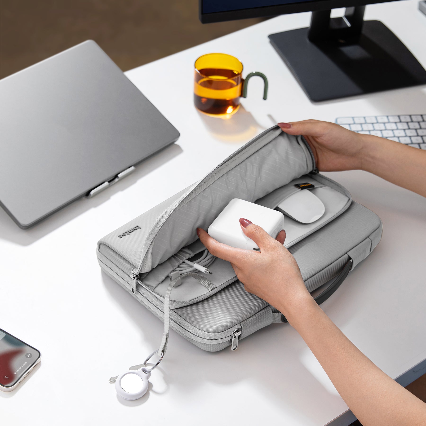 tomtoc 14 Inch Versatile 360 Protective Macbook Sleeve Briefcase - Gray