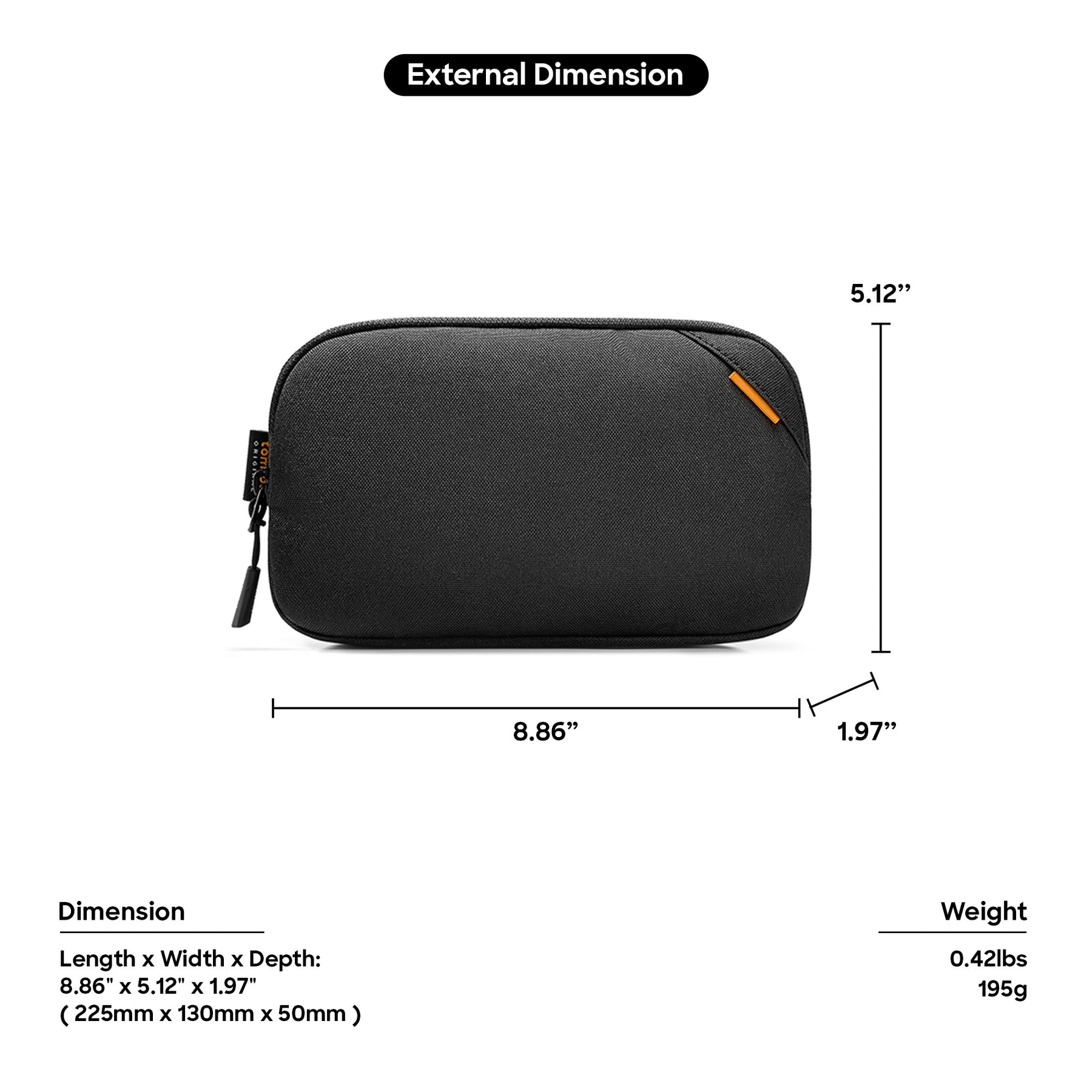tomtoc Recycled Portable Water-Resistant Storage Bag - Electronic Organizer / Travel Organizer - Black