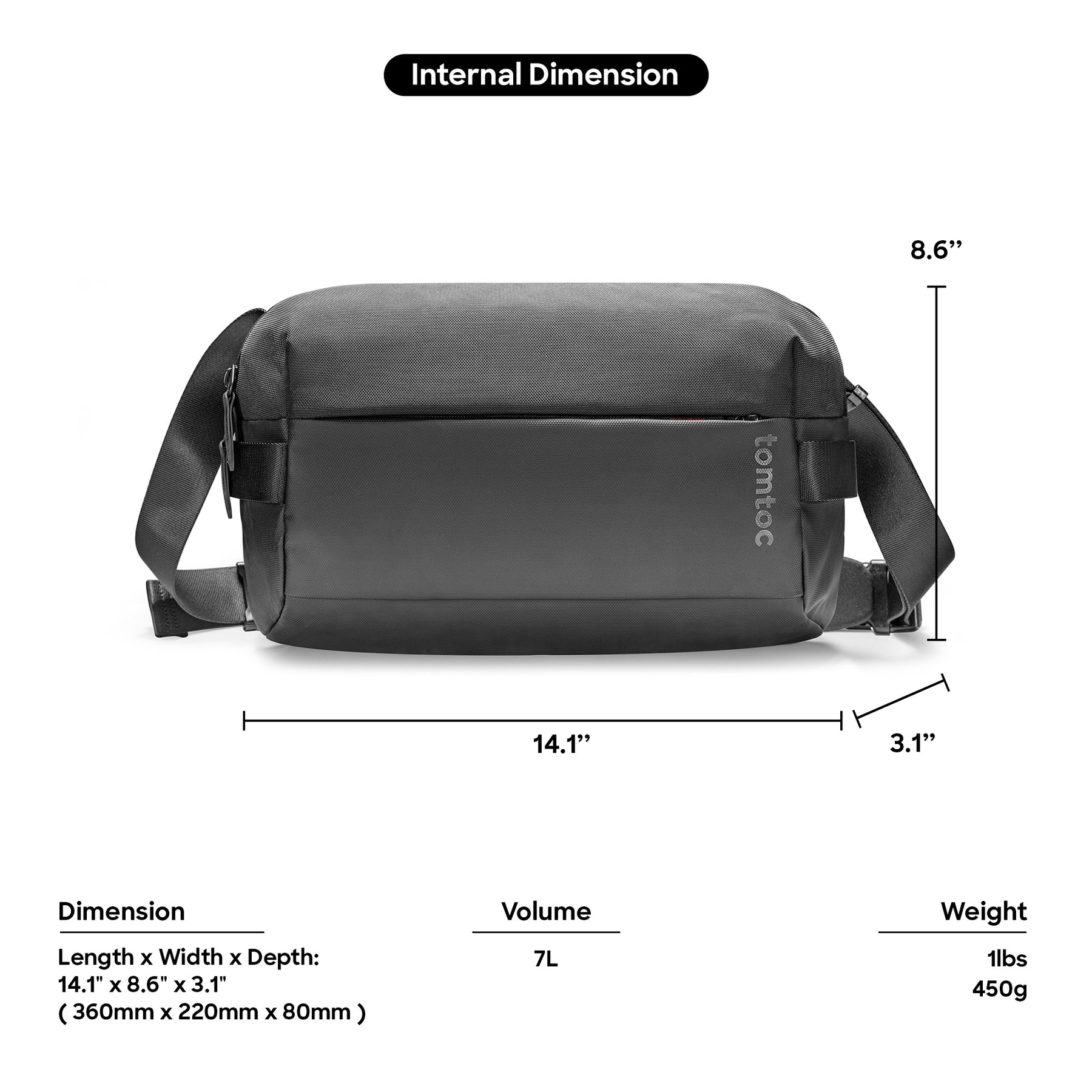 tomtoc 11 Inch Compact Minimalist EDC Sling Bag / Crossbody Bag / Shoulder Bag - Black