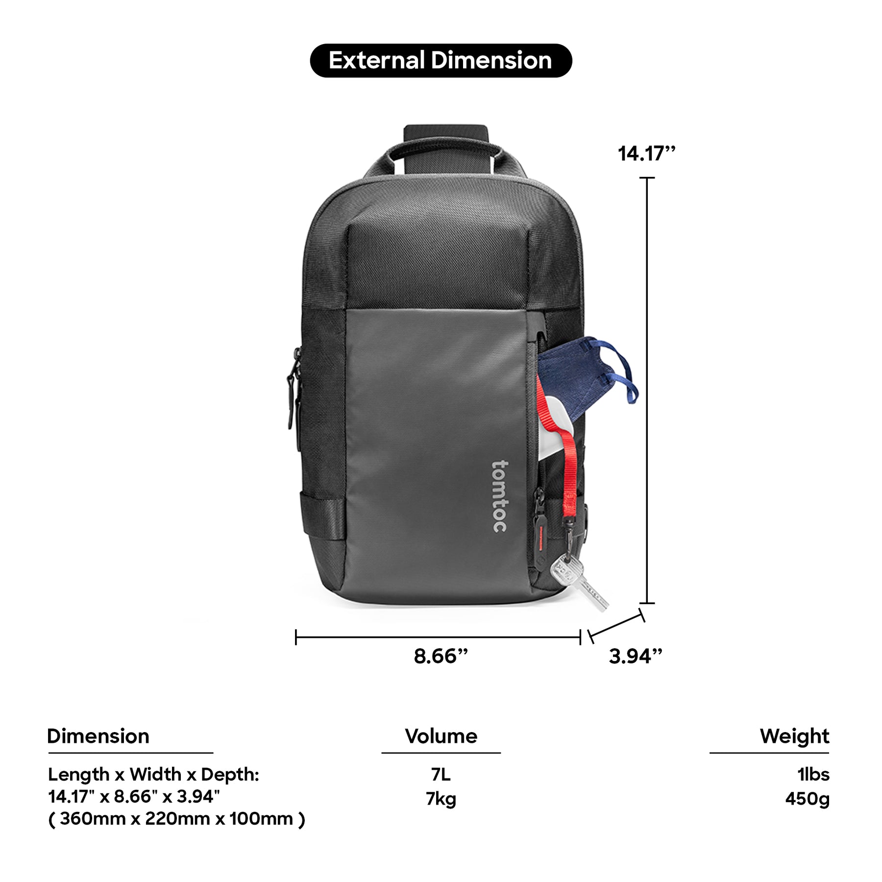 tomtoc 11 Inch Croxbody Men Shoulder Bag / Sling Bag / Crossbody Bag - Black