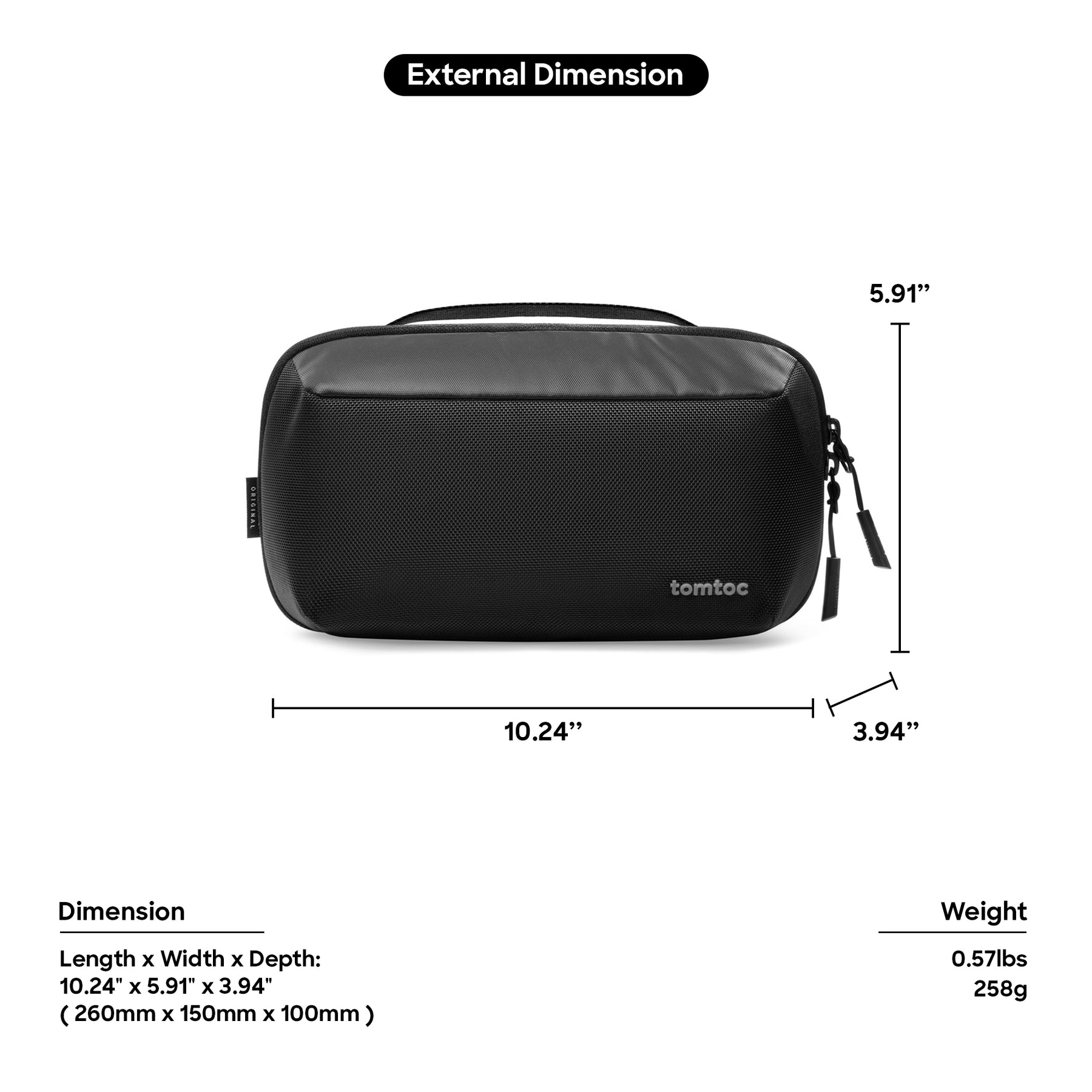 tomtoc Accessories Tech Pouch Water-Resistant Storage Bag - Black