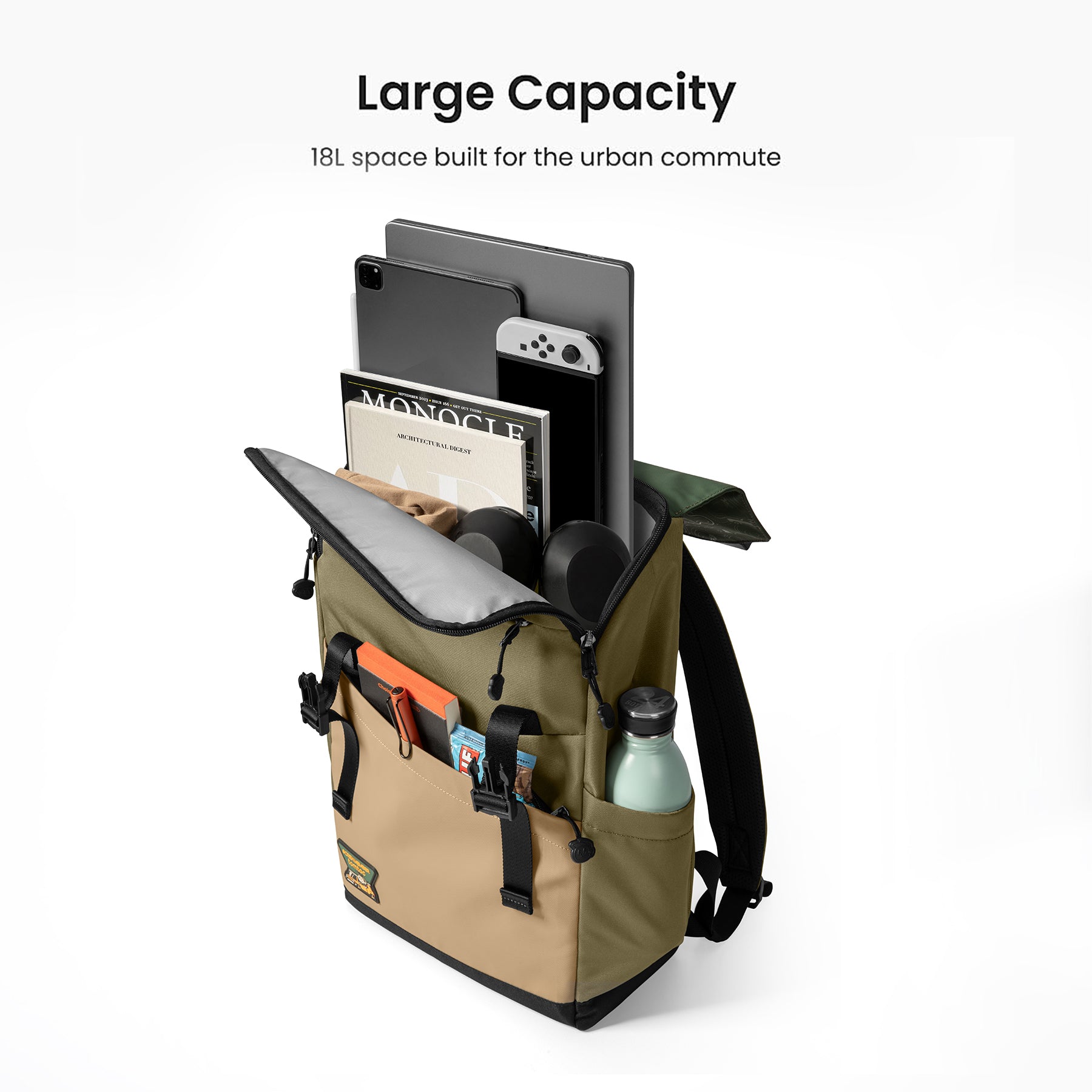tomtoc G-Crew 16 Inch Flap Lightweight & Water-Resistant Laptop Backpack - Green