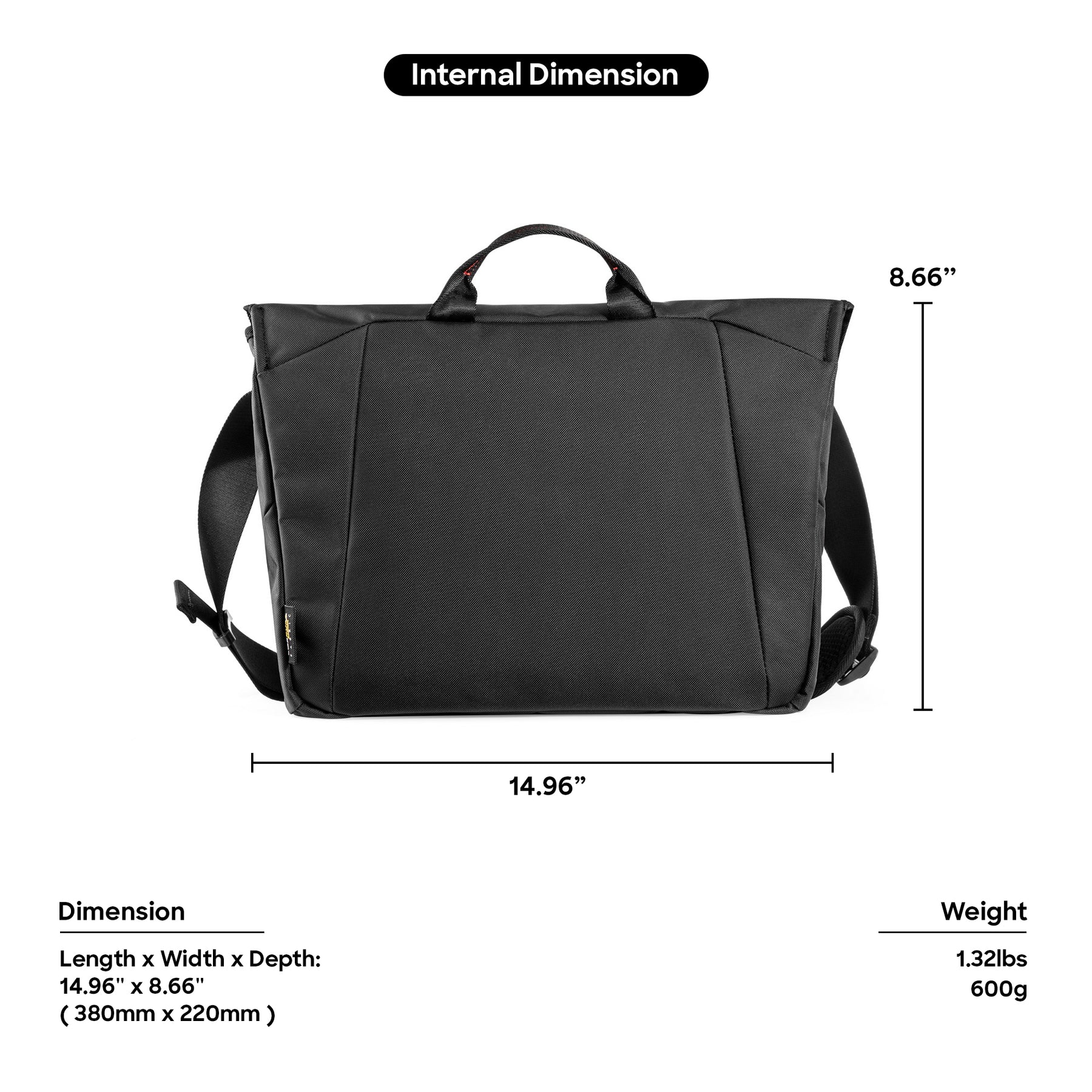 tomtoc 16 Inch Casual Laptop Shoulder Sling Bag - Black