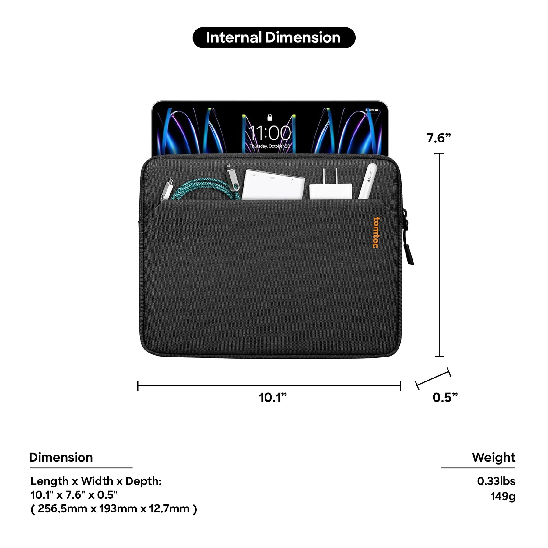 tomtoc 11 Inch Tablet Sleeve Bag - iPad Pro 11 / iPad Air 10.9 / iPad 10.2 - Navy Blue