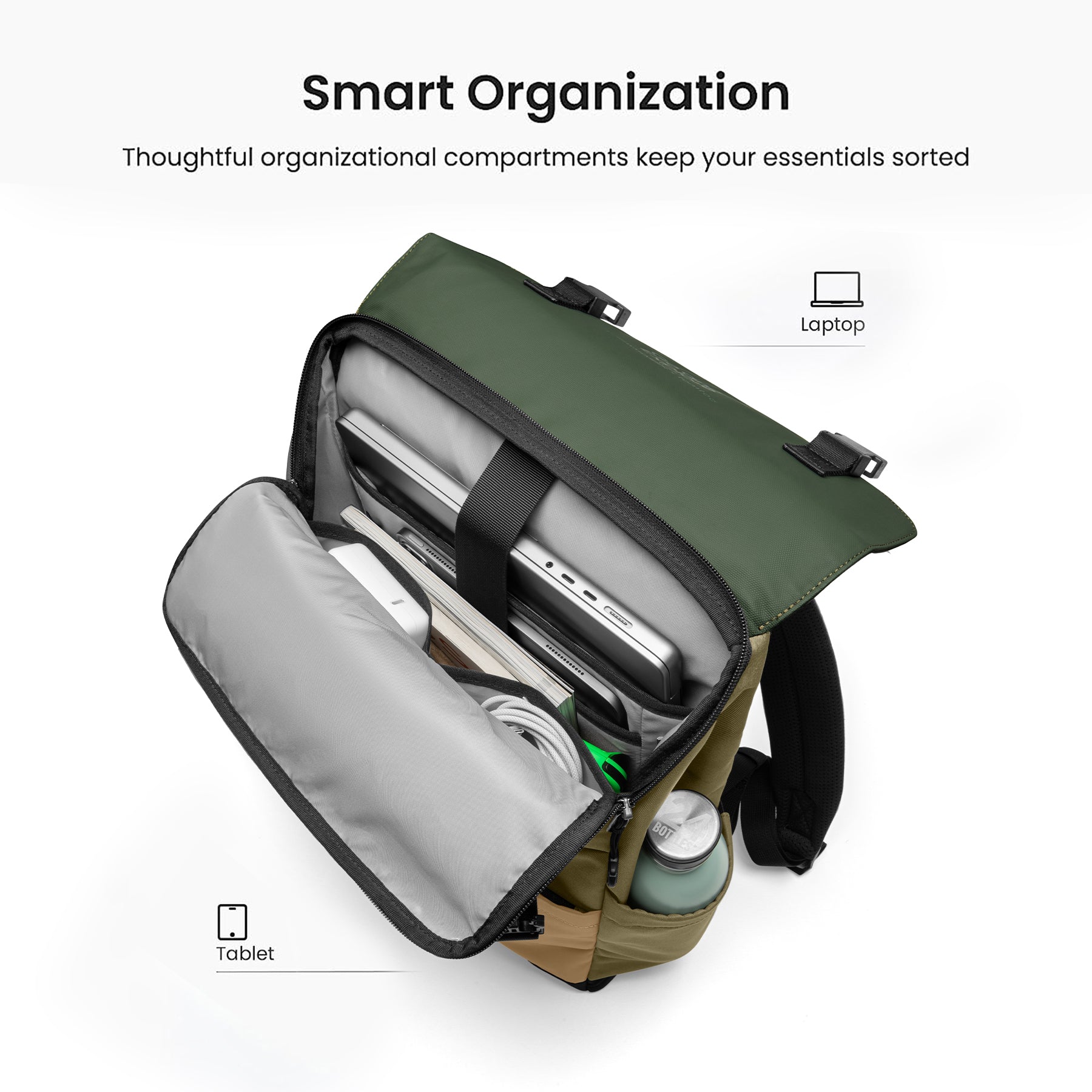tomtoc G-Crew 16 Inch Flap Lightweight & Water-Resistant Laptop Backpack - Green