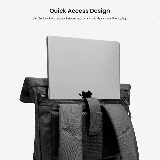 tomtoc 15.6 Inch Rolltop Adjustable Capacity Laptop Backpack - Black