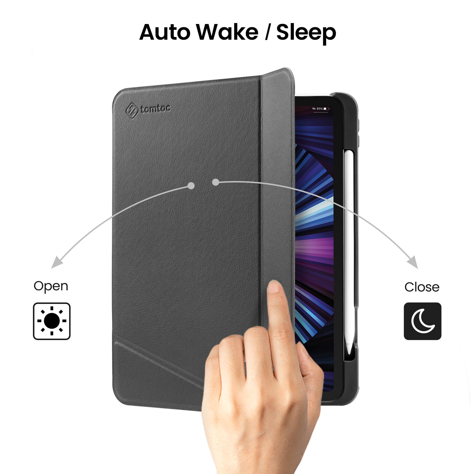 tomtoc 11 Inch Trifold Vertical Case - Black