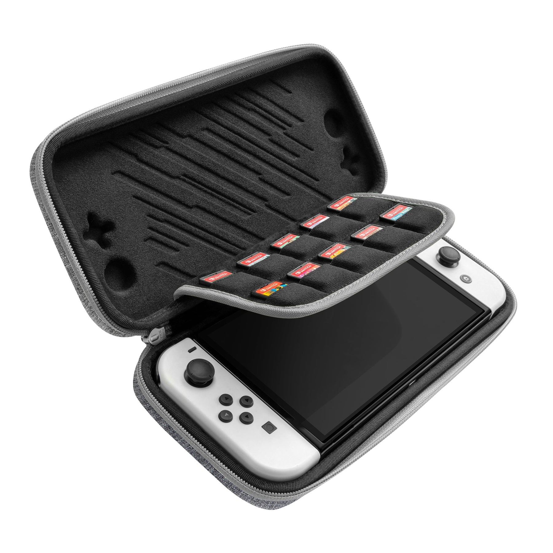 tomtoc Slim Protective Carrying Case with 10 Game Cartridges - Nintendo Switch & OLED Model - Gray