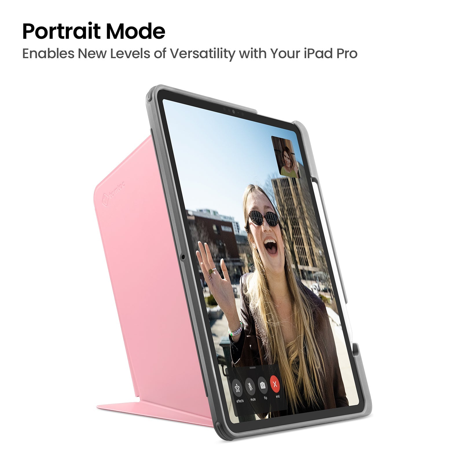 tomtoc 12.9 Inch Trifold Vertical Case - Sakura Pink