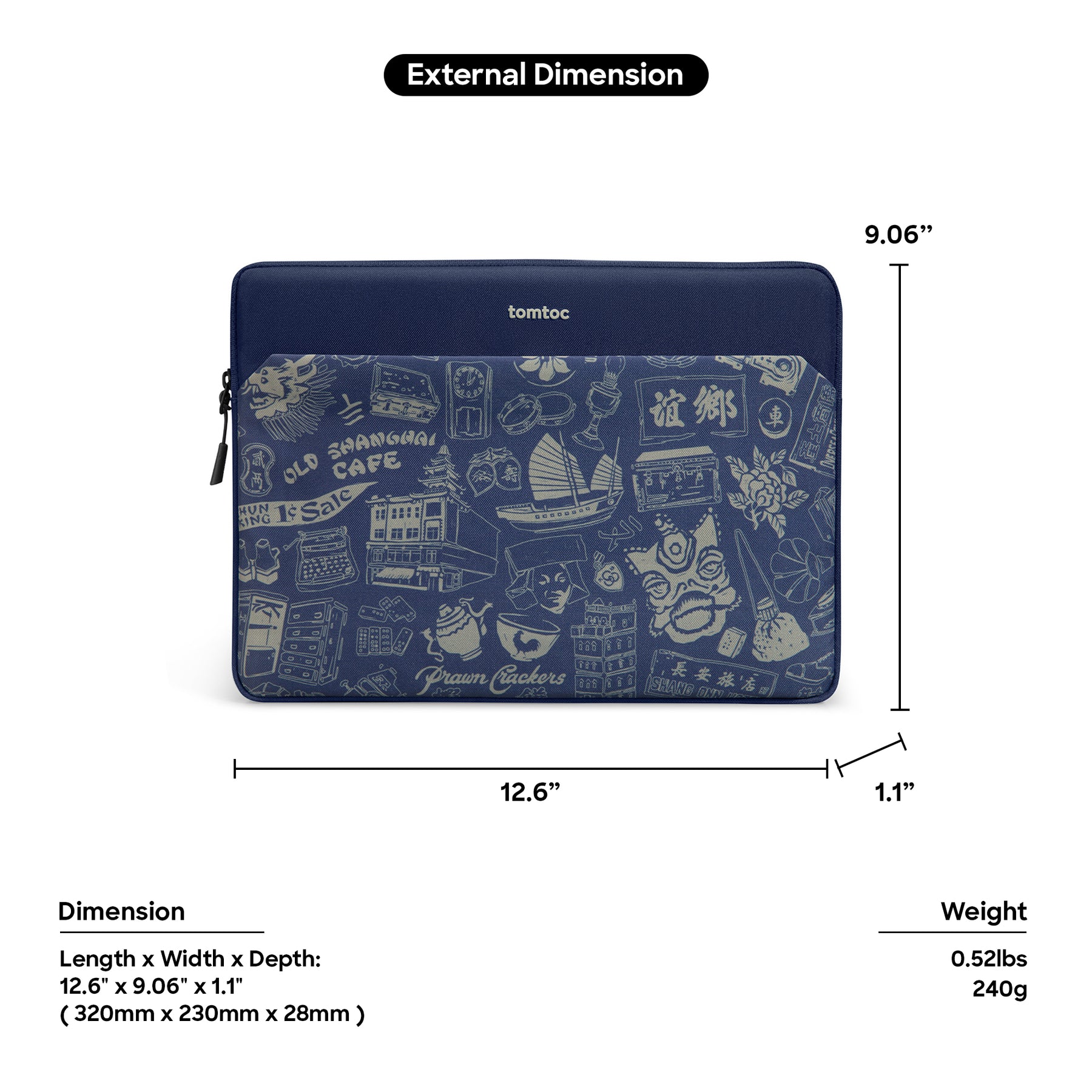 tomtoc OCHM 13 Inch Versatile 360 Protective Laptop Sleeve / MacBook Sleeve - Blue