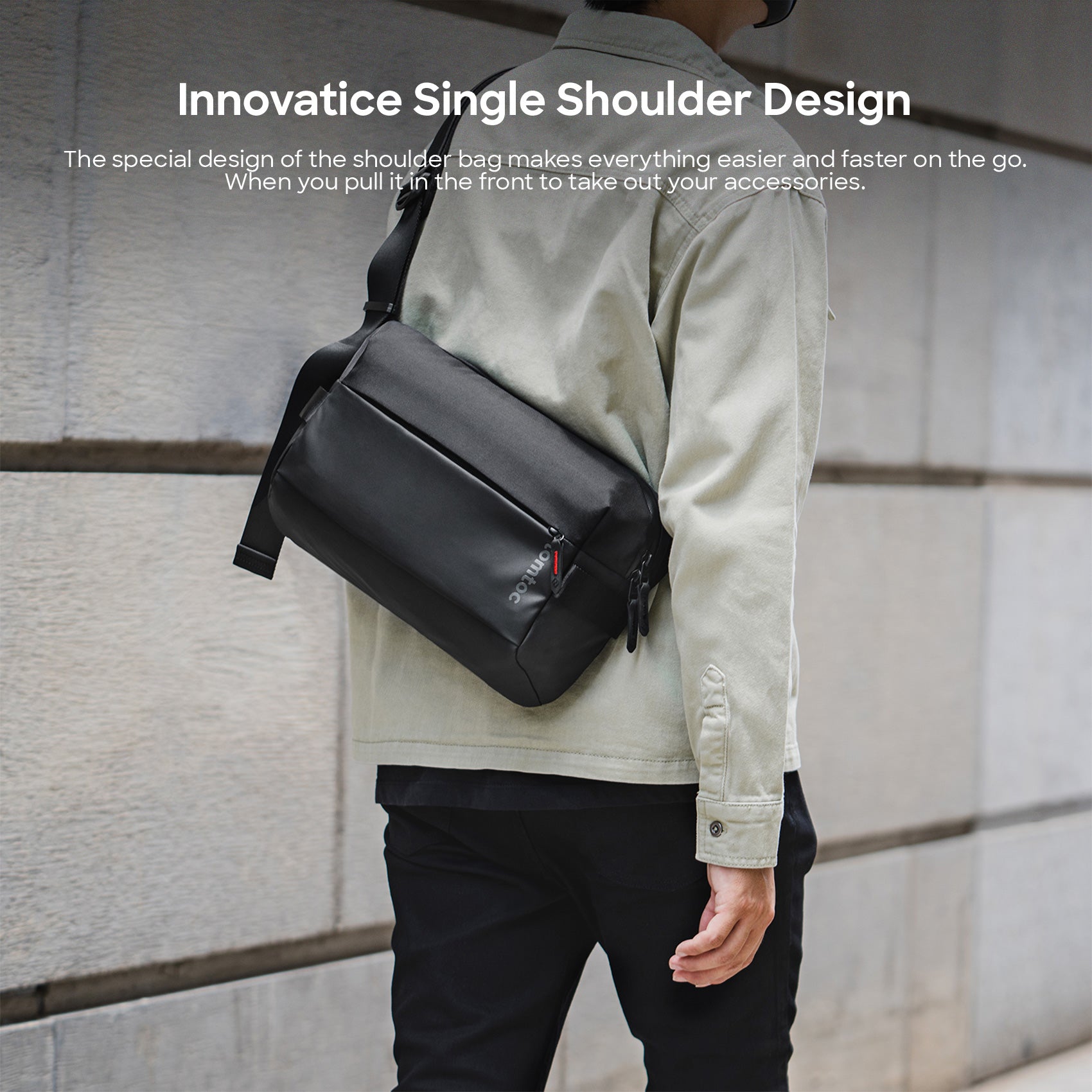 tomtoc 11 Inch Compact Minimalist EDC Sling Bag / Crossbody Bag / Shoulder Bag - Black