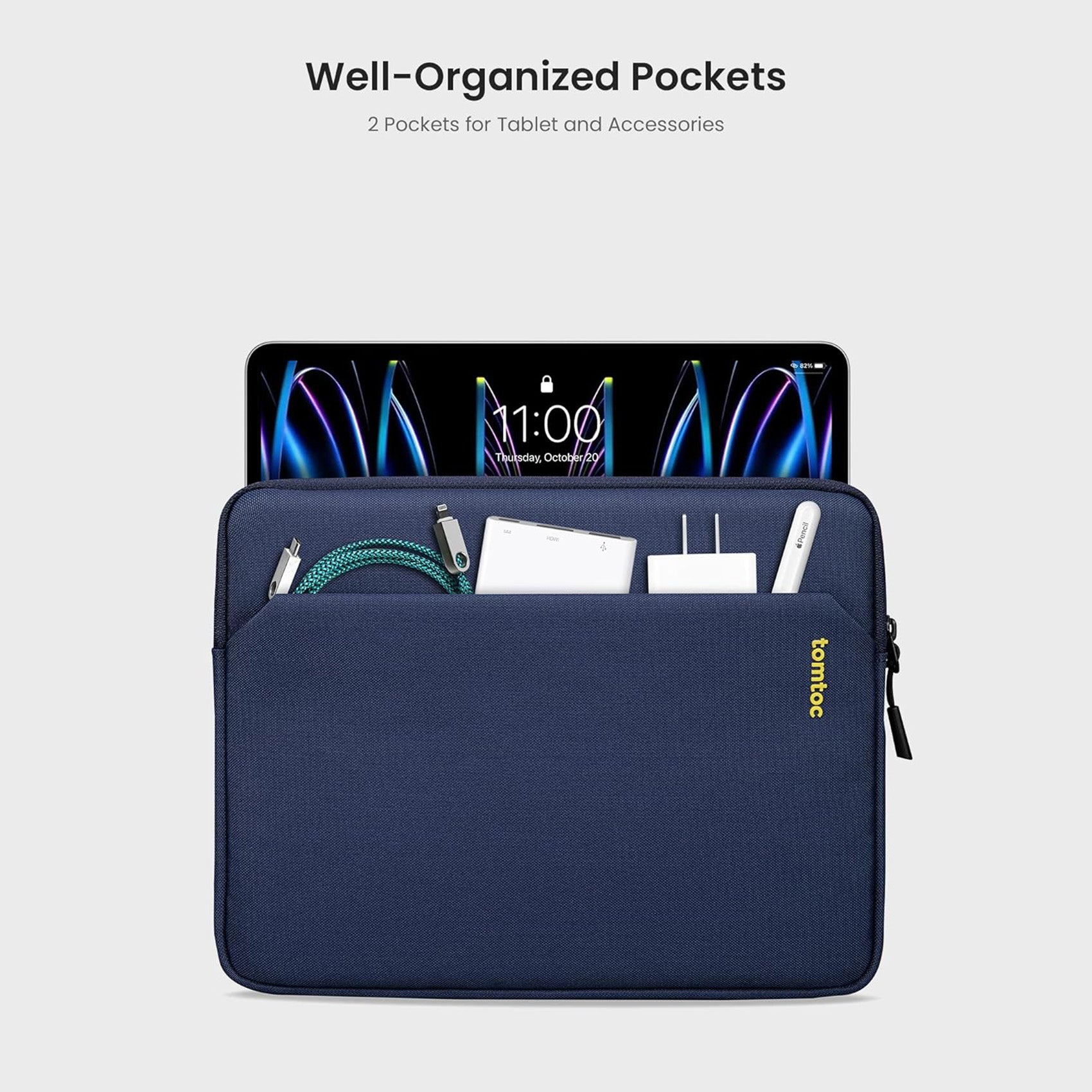 tomtoc 12.9 Inch Tablet Sleeve Bag - Pad Pro 12.9 with Magic Keyboard - Navy Blue
