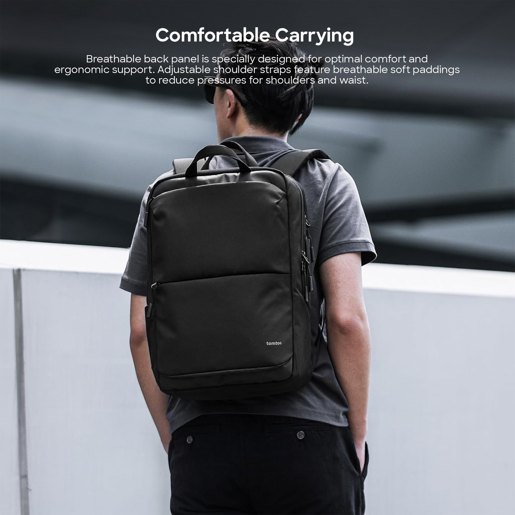 tomtoc 15.6 Inch Premium Urban Laptop Backpack - Black