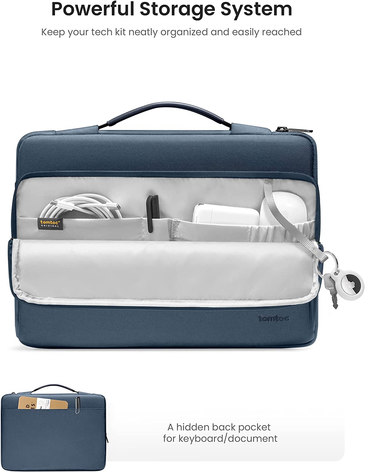 tomtoc 16 Inch Versatile 360 Protective Laptop Sleeve Briefcase - Navy Blue
