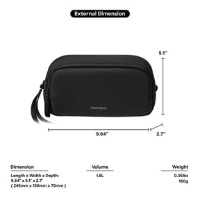 tomtoc M Size Electronic Organizer Travel Case / Water Resistant Dual Compartment Cable Storage Bag - Black