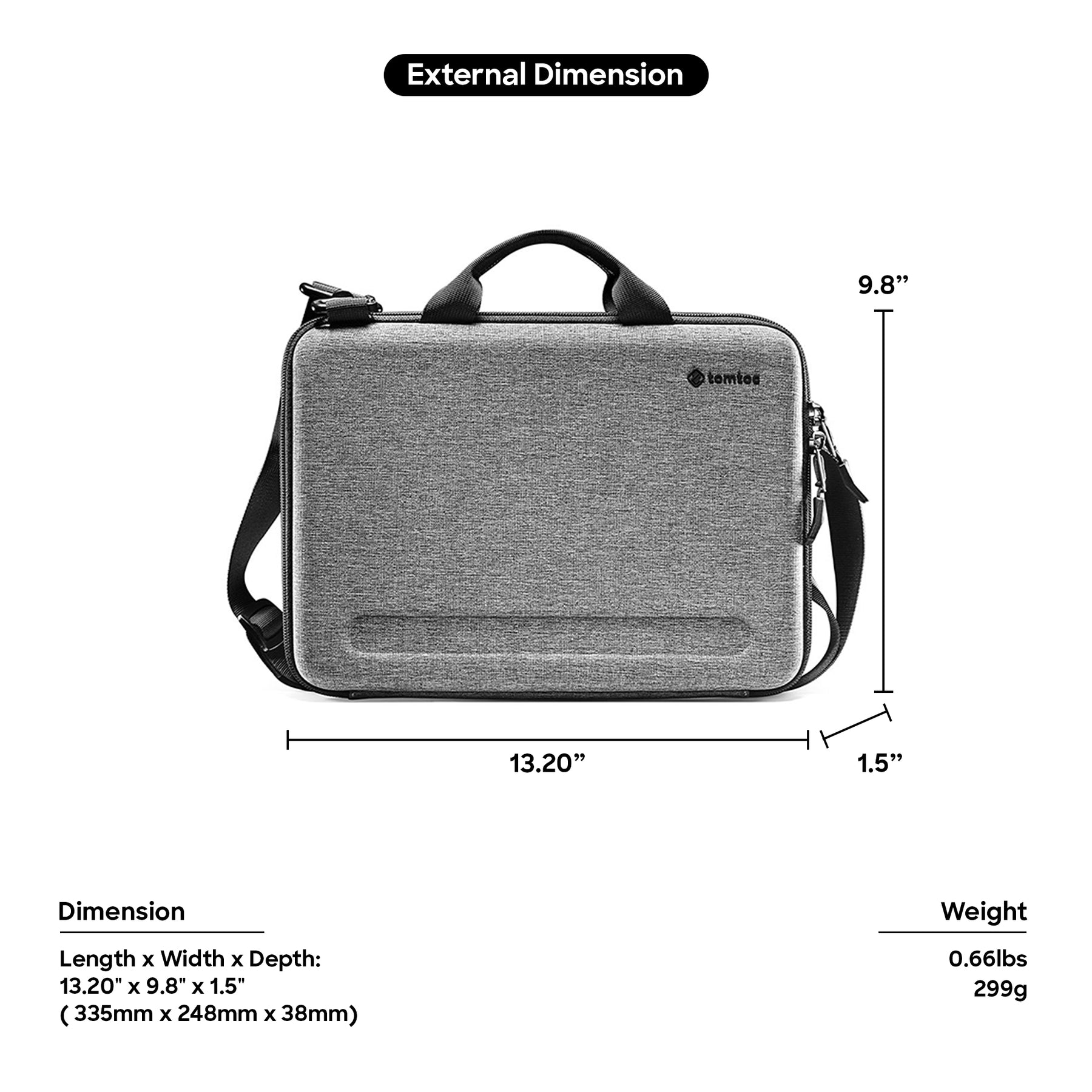 tomtoc 13 Inch Hardshell Laptop Shoulder Case / Laptop Hard Case / Messenger Bag - Gray