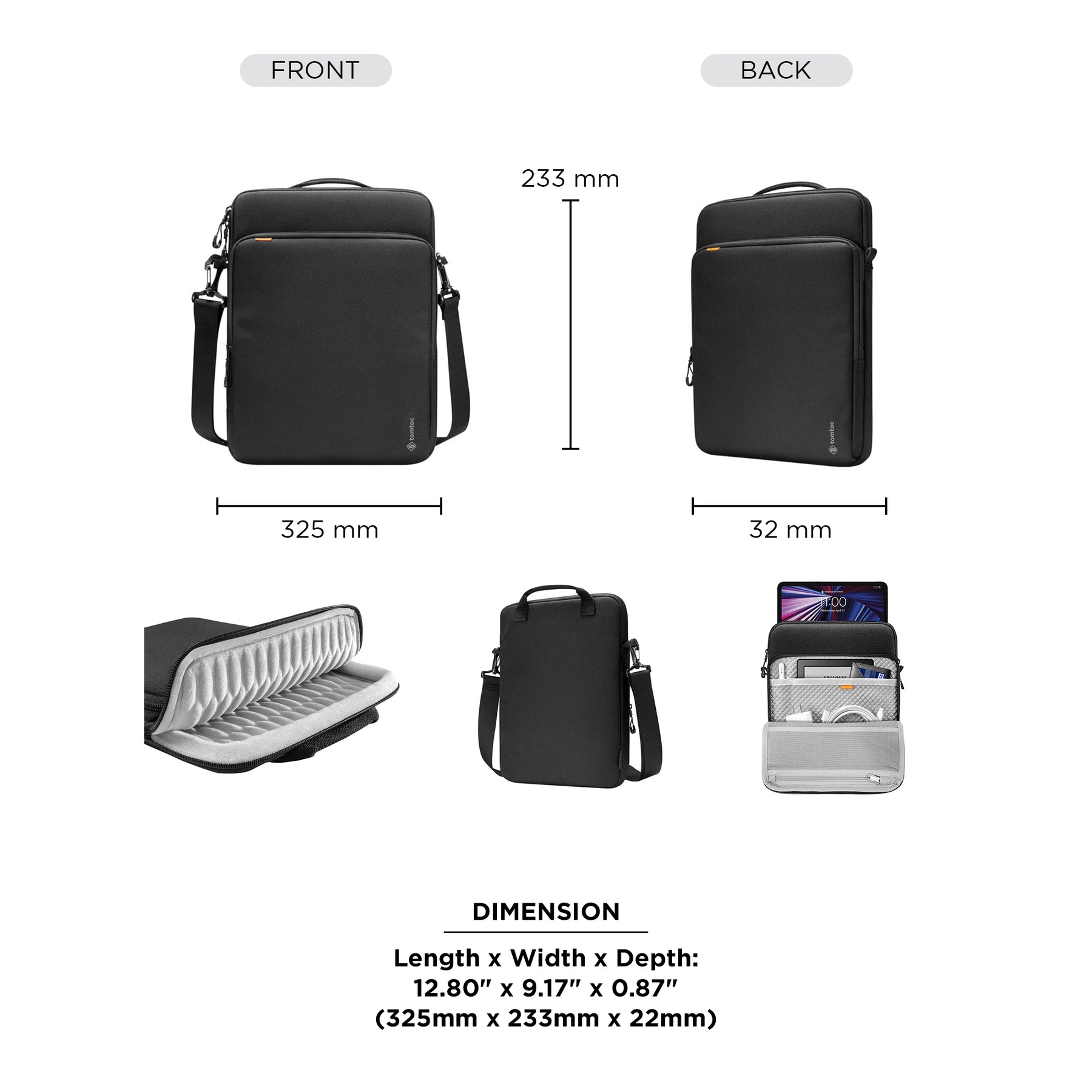 tomtoc 13 Inch Premium 360 Protective Laptop Sleeve - Black