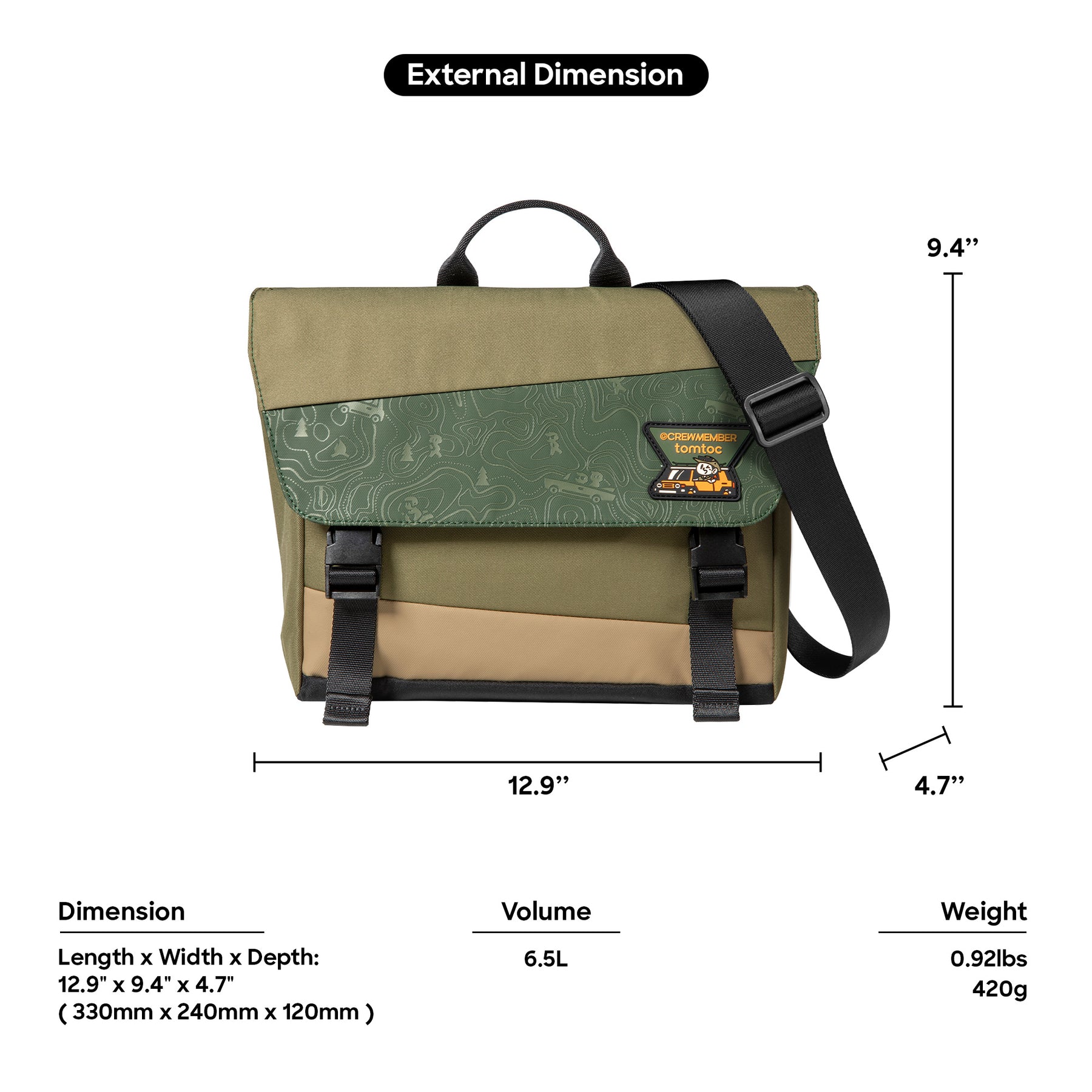 tomtoc G-Crew 11 Inch Water-Resistant Lightweight Casual Shoulder Bag / Messenger Bag - Green