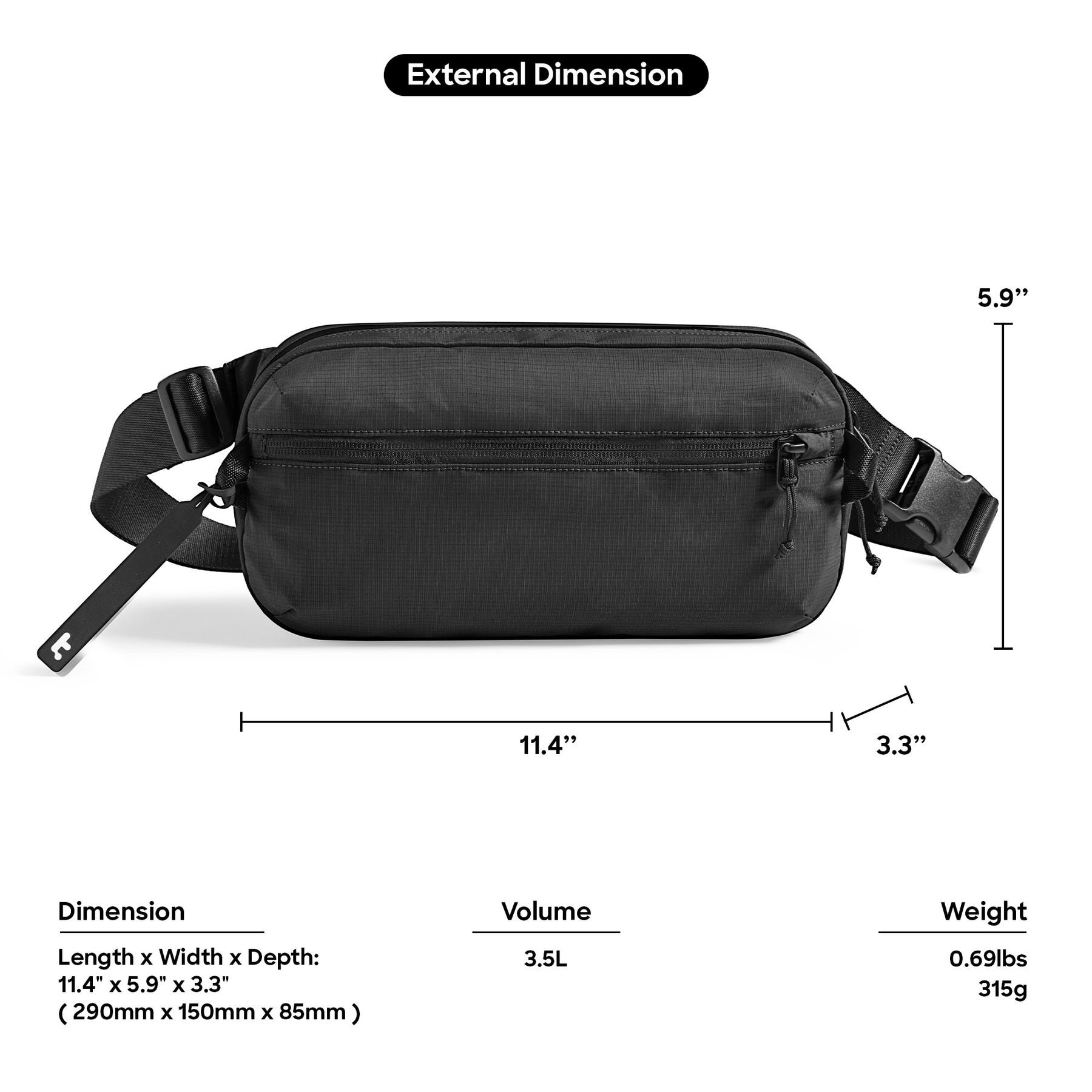 tomtoc Aviator T33 3.5L Sling Bag / Crossbody Bag / Chest Bag / Shoulder Bag with RFID Blocking - Black