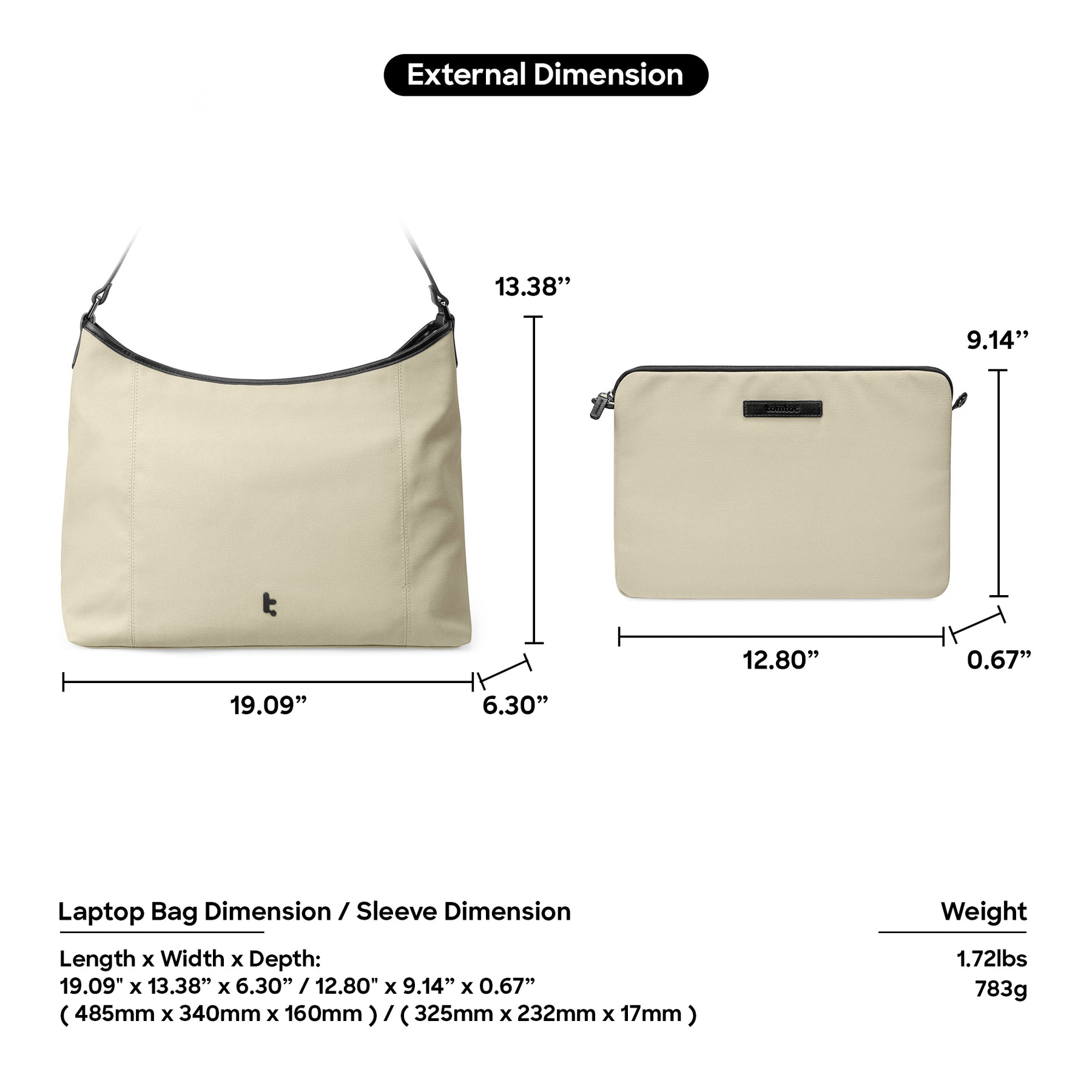 tomtoc 14 Inch Versatile Laptop ToteBag / Women Bag / Ladies Bag - Black