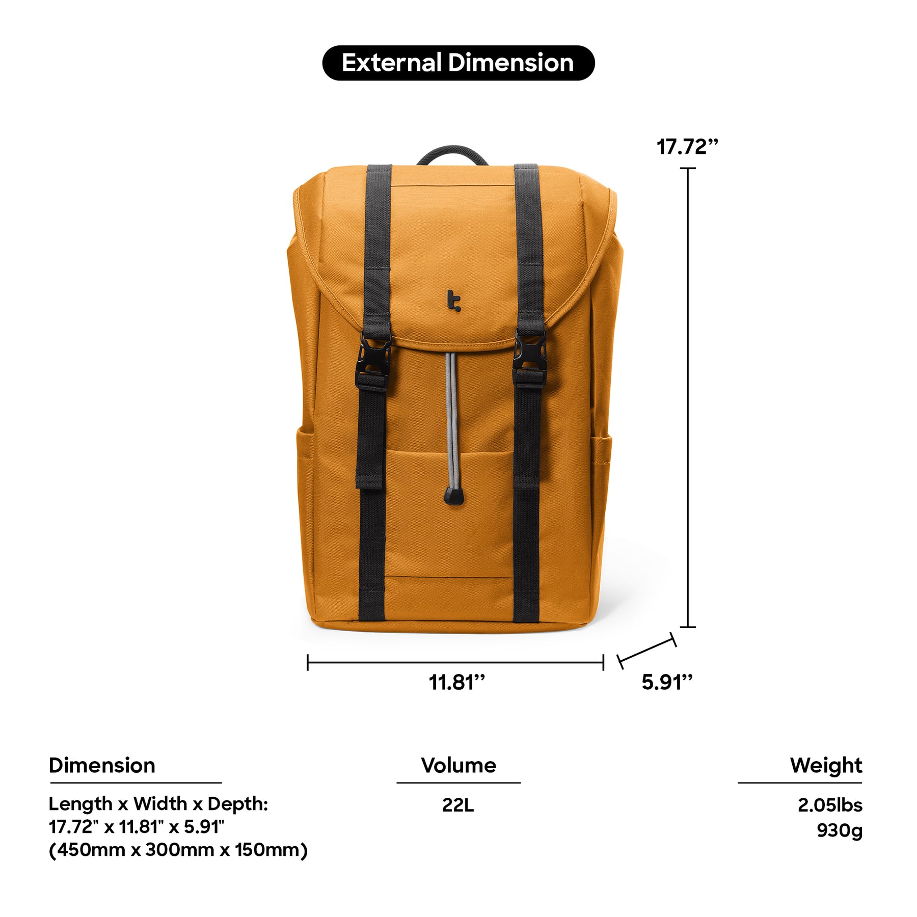 tomtoc 15.6 Inch VintPack Flap Laptop Backpack - Yellow