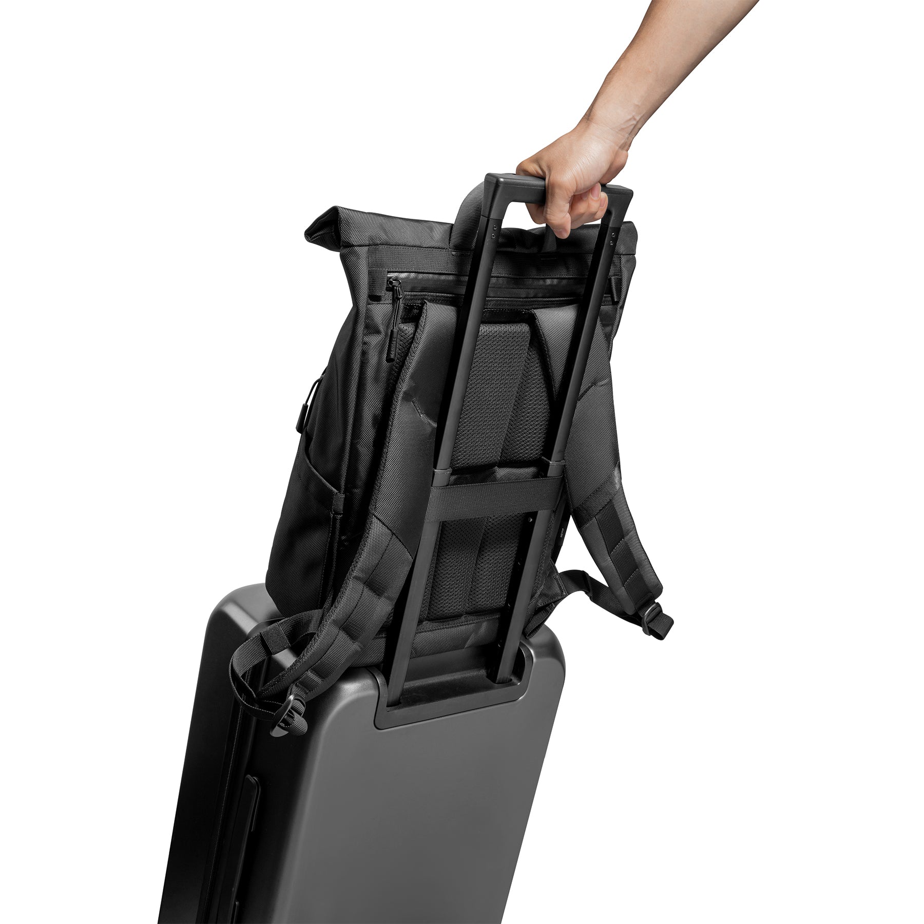 tomtoc 15.6 Inch Rolltop Adjustable Capacity Laptop Backpack - Black