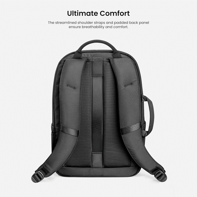 tomtoc 15.6 Inch Premium Urban Laptop Backpack - Black