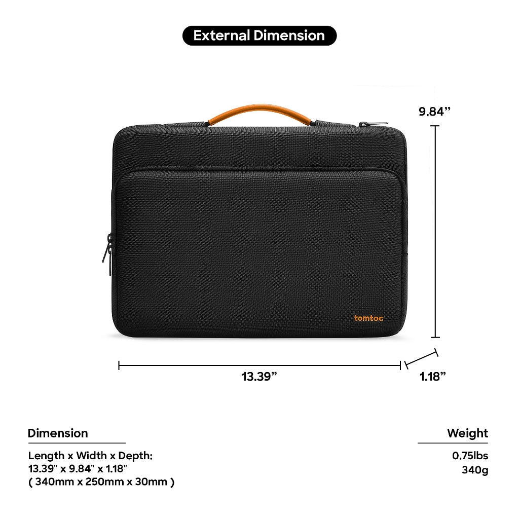 tomtoc 14 Inch Versatile 360 Protective Laptop Sleeve Briefcase - Black