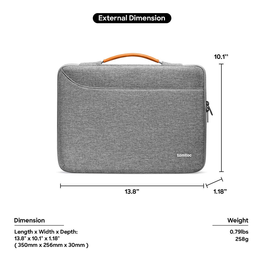 tomtoc 14 Inch Laptop Briefcase 360 Protective Sleeve - Gray